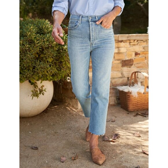 Frank & Eileen Monaghan Straight Leg Button Fly Fray Hem Blue Jeans Size 26 - Picture 1 of 8